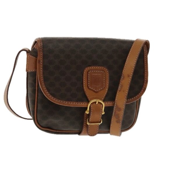 CELINE Macadam Canvas Shoulder Bag PVC Leather Brown Gold Auth yk15461 - Picture 1 of 15